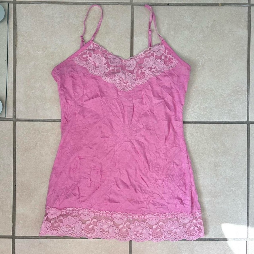 Pink Lace Trim Cami Top